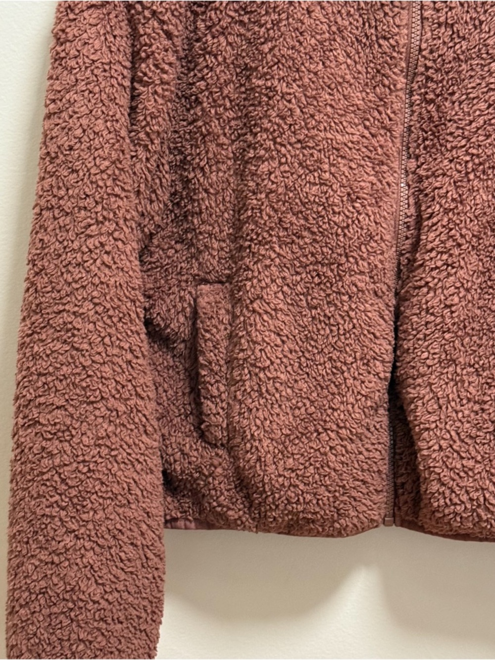 Old navy fleece zip up jacket cinnamon brown sherpa‎ athleisure cozy casual M - Picture 3 of 7
